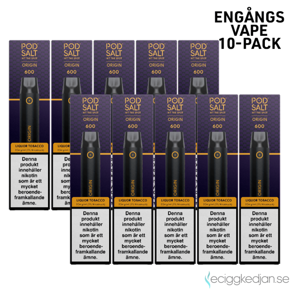 Pod Salt Origin GO 600 | Liquor Tobacco | Engångs Vape | 10-pack
